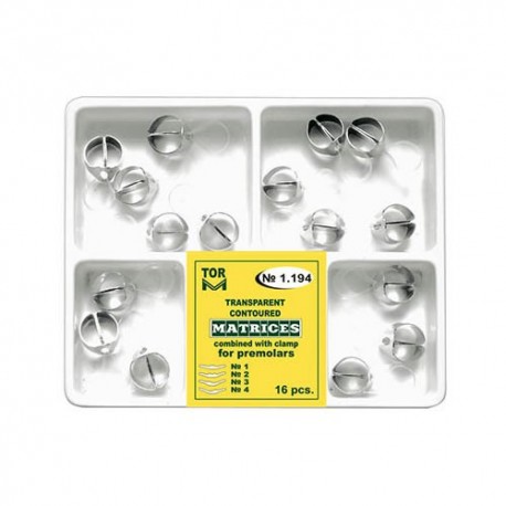 Kit matrici transparente conturate cu cleme, premolari 1.194, 16 buc - TOR VM