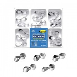 Kit matrici metalice premolari, asortate cu cleme (portmatrice) 1540, 16 buc - TOR VM