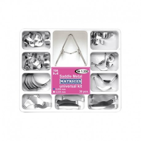 Kit universal matrici metalice conturate premolari tip sa 1330, 35-50 microni, 36 buc + clema 1003 - TOR VM