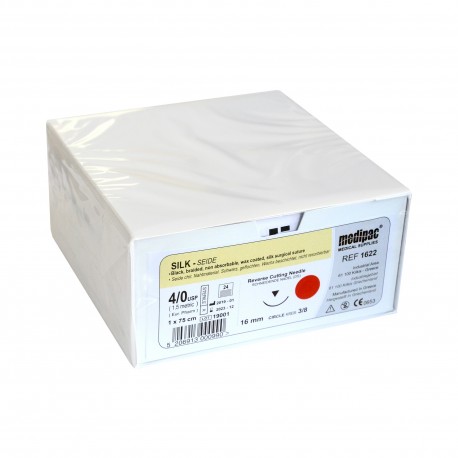 Fir sutura neresorbabil matase 4/0 16 mm 3/8 triunghiular 75 cm