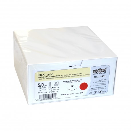 Fir sutura neresorbabil matase 5/0 19 mm 3/8 Triunghiular 75 cm