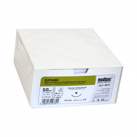 Fir sutura neresorbabil Supramid 5/0 19 mm 3/8 triunghiular 75 cm